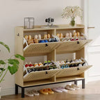 41.3 Meuble à chaussures avec 4 tiroirs basculants, organisateur de rangement en bois pour entrée avec étagère réglable, range-chaussures dissimulé pour couloir et salon