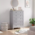 Commode haute 5 tiroirs, poignées noires et tiroirs profonds, grand organisateur de rangement pour chambre à coucher et salon