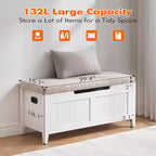 Banc de rangement en bois de 39,4 pouces avec coussin, banc à chaussures pour entrée avec couvercle relevable et coffre de salon, montage facile, capacité de 260 lb, charnières de sécurité