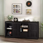 JVNOXK TV Stand for 65 Inch TV, Mid Century Modern Entertainment Center with Sliding Barn Doors, Black
