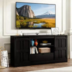 Meuble TV pour télévision de 65 pouces, meuble de divertissement moderne du milieu du siècle avec portes coulissantes de style grange, noir