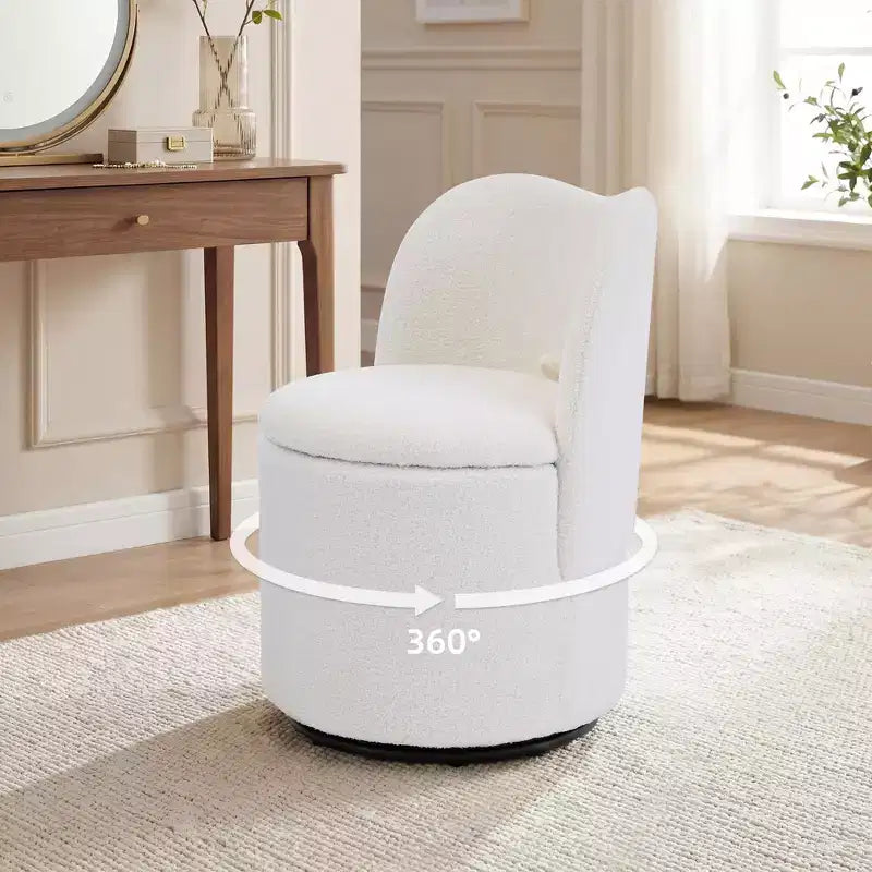 Chaise de Vanité Pivotante à 360° avec Rangement - 159 kg, Velours Teddy/Velours, Compartiment Caché, Aucun Assemblage Requis
