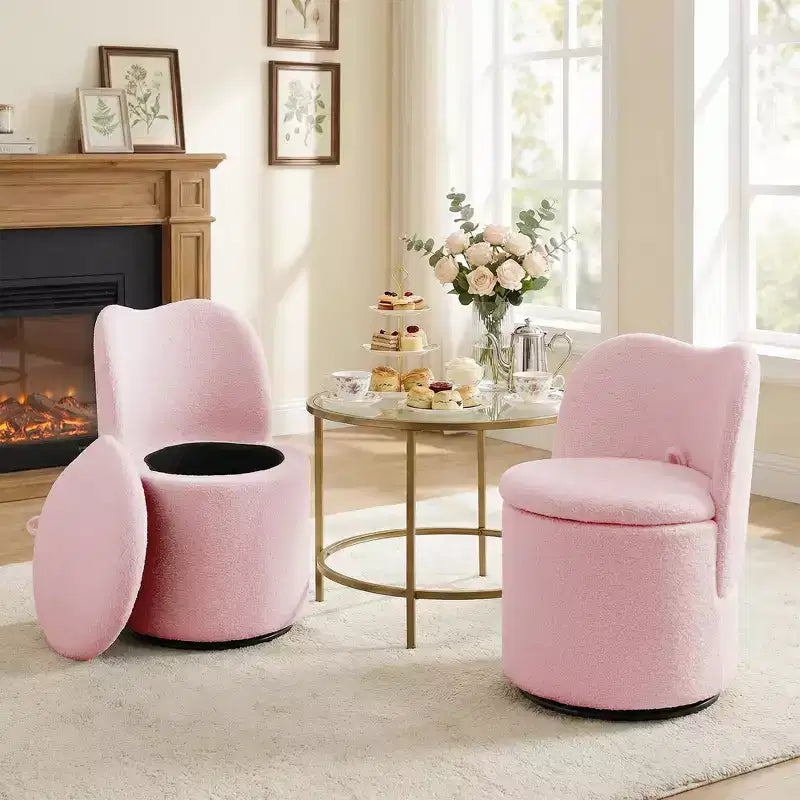 Chaise de Vanité Pivotante à 360° avec Rangement - 159 kg, Velours Teddy/Velours, Compartiment Caché, Aucun Assemblage Requis