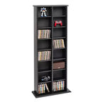 Double Media Storage Tower - Black - Prepac: Holds 320 CDs, 130 DVDs, 14 Adjustable Shelves, Wood Composite