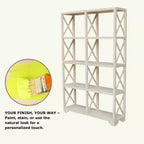 Séparateur de pièce à 8 étagères de 71,9 po, inachevé, bibliothèque de style ferme, cadre en bois massif