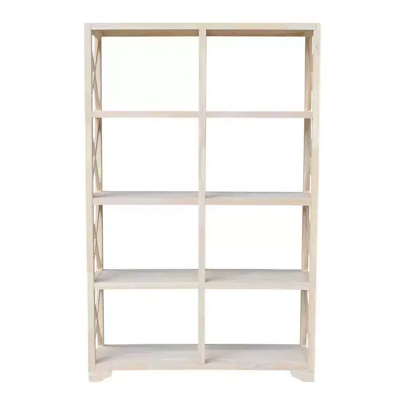 Séparateur de pièce à 8 étagères de 71,9 po, inachevé, bibliothèque de style ferme, cadre en bois massif