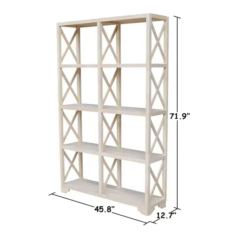 Séparateur de pièce à 8 étagères de 71,9 po, inachevé, bibliothèque de style ferme, cadre en bois massif