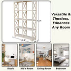 Séparateur de pièce à 8 étagères de 71,9 po, inachevé, bibliothèque de style ferme, cadre en bois massif