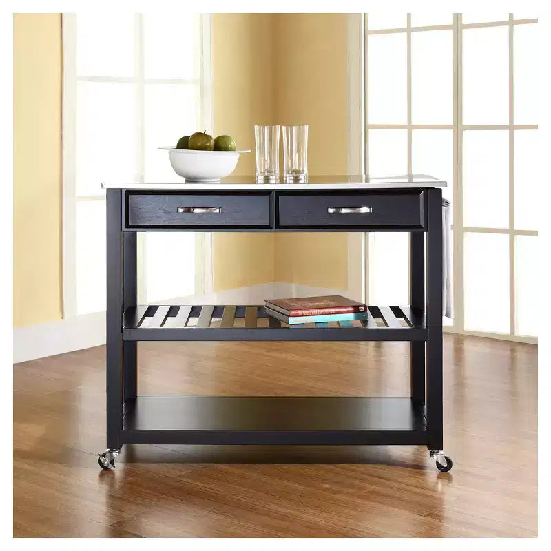 Chariot/îlot de cuisine en acier inoxydable avec rangement pour tabourets (en option)