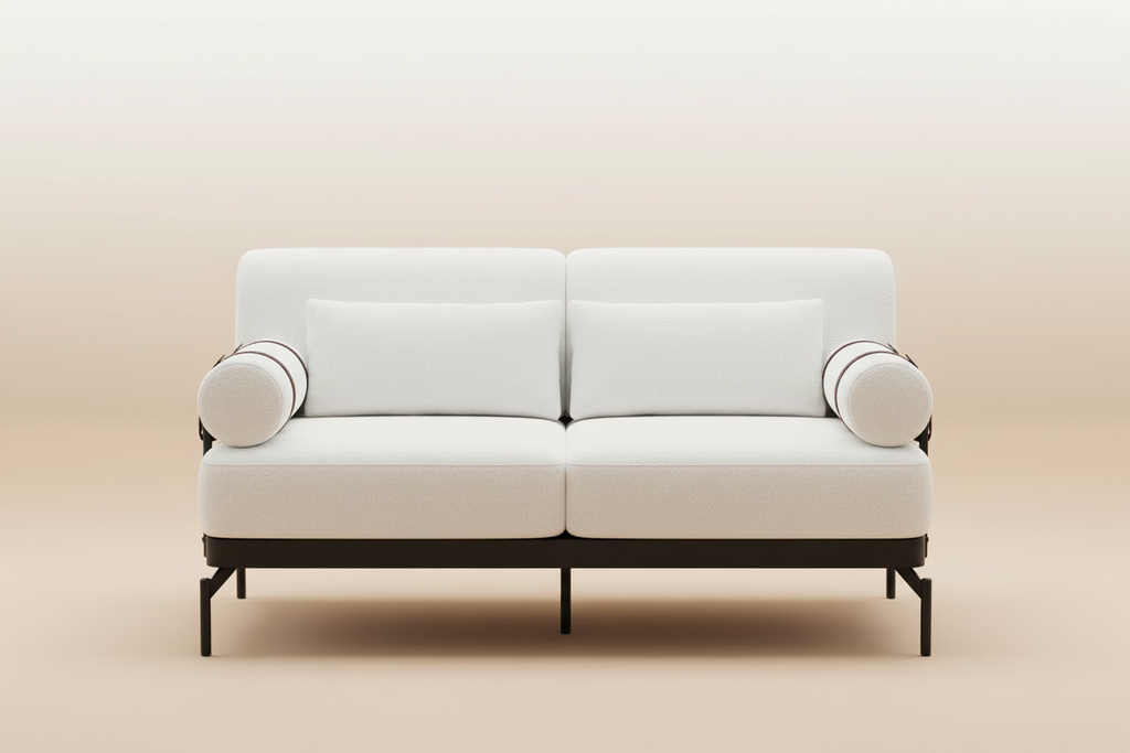 White Loveseat Sofa - Beige Background