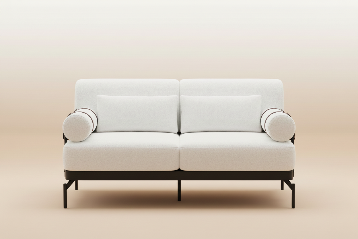 White Loveseat Sofa - Beige Background
